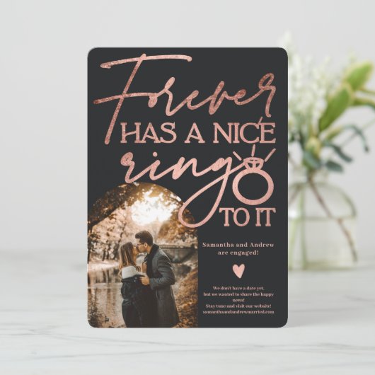 Fotoboog roos gouden zwarte verloving aankondiging (Staand voorkant)