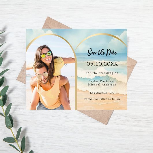 Fotoboog strand bruiloft budget Save the Date Flyer