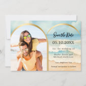 Fotoboog strand bruiloft save the date (Voorkant)