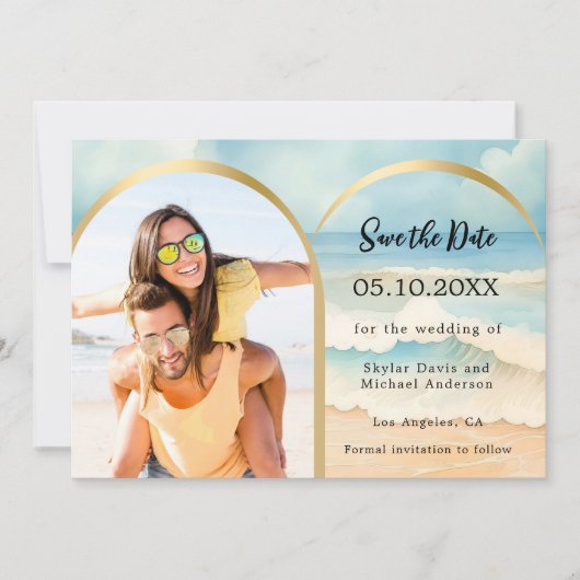 Fotoboog strand bruiloft save the date (Voorkant)