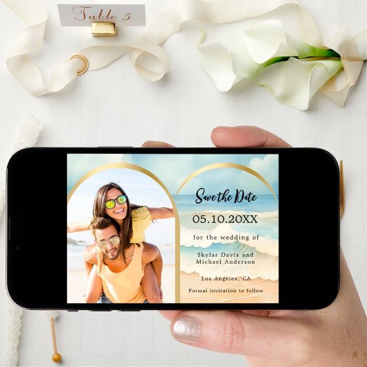 Fotoboog strand bruiloft save the date