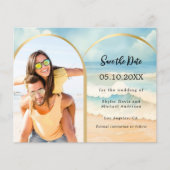 Fotoboog strand bruiloft Save the Date kaart (Voorkant)