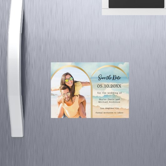 Fotoboog strand bruiloft Save the date magneet Magnetische Uitnodiging