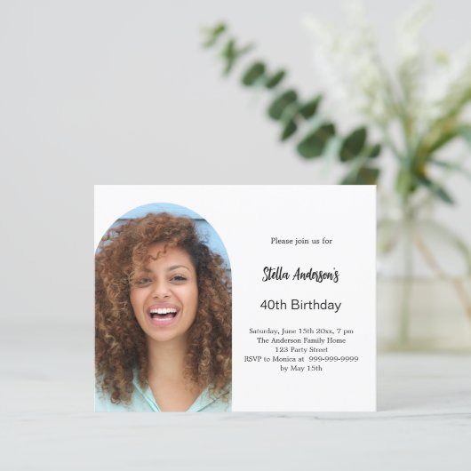 Fotoboog verjaardagsuitnodiging (Staand voorkant)