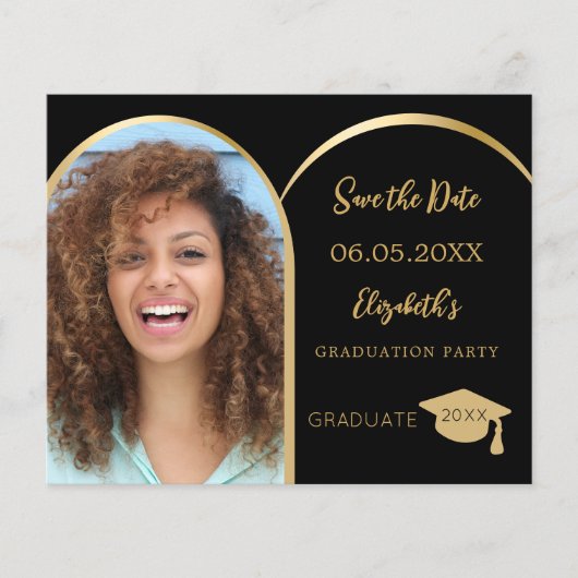 Fotoboog zwart goud Afstuderen Save the Date Flyer (Voorkant)