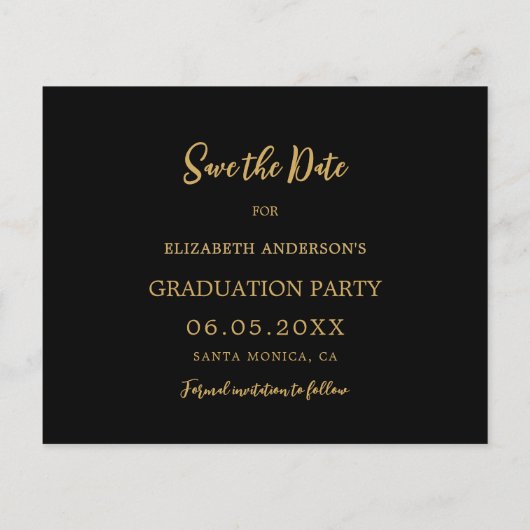 Fotoboog zwart goud Afstuderen Save the Date Flyer (Achterkant)