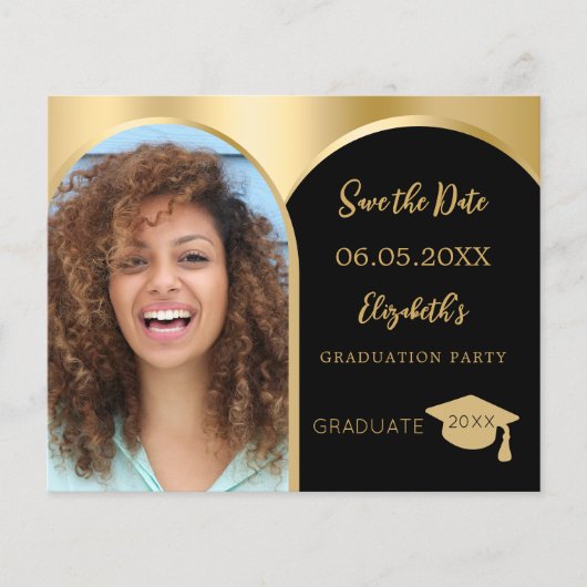 Fotoboog zwart goud Afstuderen Save the Date Flyer (Voorkant)
