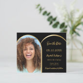 Fotoboog zwart Verjaardag Save the Date kaart (Staand voorkant)