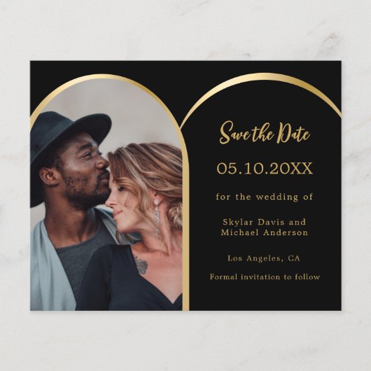 Fotoboog zwarte bruiloft Save the Date kaart (Voorkant)