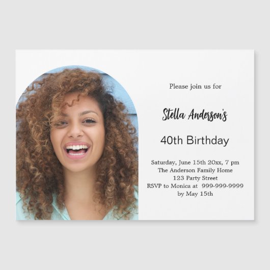 Fotoboogverjaardag Magnetische Uitnodiging (Voorkant)