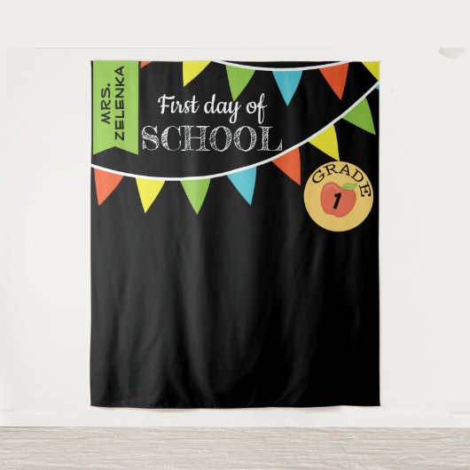 Fotobooth-achtergrond voor de eerste schooldag wandkleed (Voorkant)