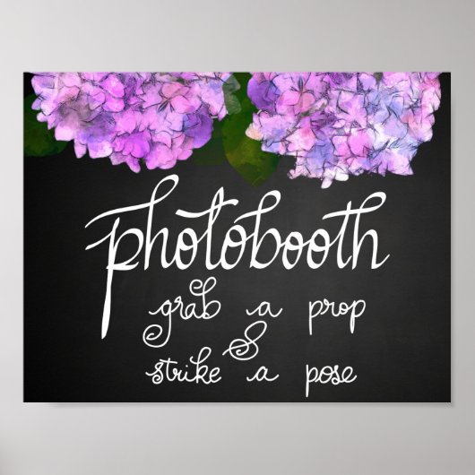 Fotobooth Chalkboard Wedding Hydrangea Floral Poster (Voorkant)
