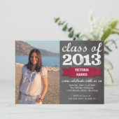 Fotobord met rode lintplaat afstuderen kaart (Staand voorkant)