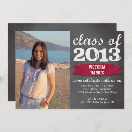 Fotobord met rode lintplaat afstuderen kaart (Voorkant / Achterkant)