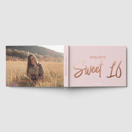 Fotoborstel Script Elegant Blush Sweet 16 Gastenboek (Volledig)