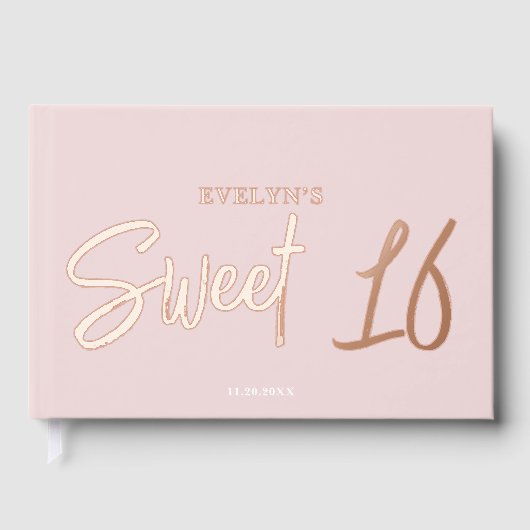 Fotoborstel Script Elegant Blush Sweet 16 Gastenboek (Voorkant)