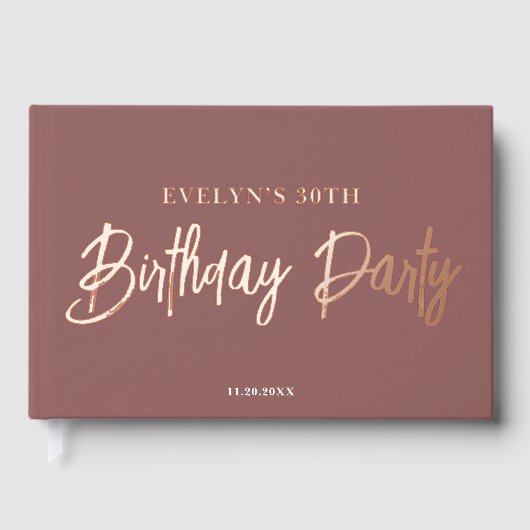 Fotoborstel Script Elegant roze verjaardag Gastenboek (Voorkant)