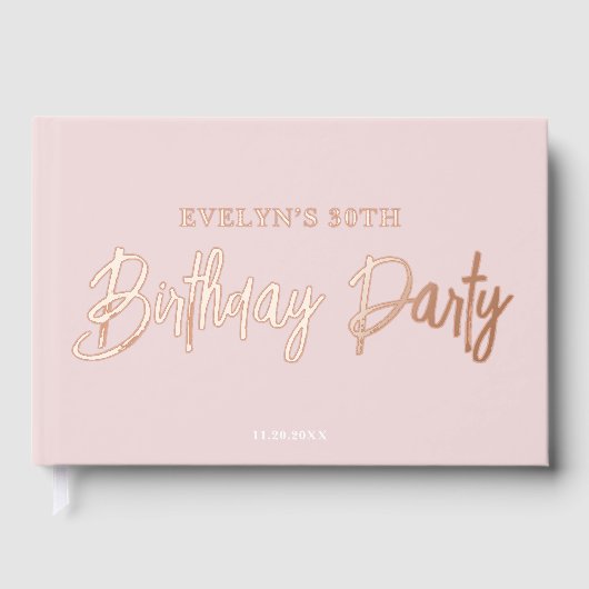 Fotoborstel Script Elegant roze verjaardag Gastenboek (Voorkant)