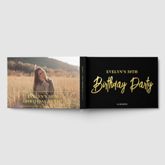 Fotoborstel Script Elegant Zwart Verjaardag Gastenboek (Volledig)