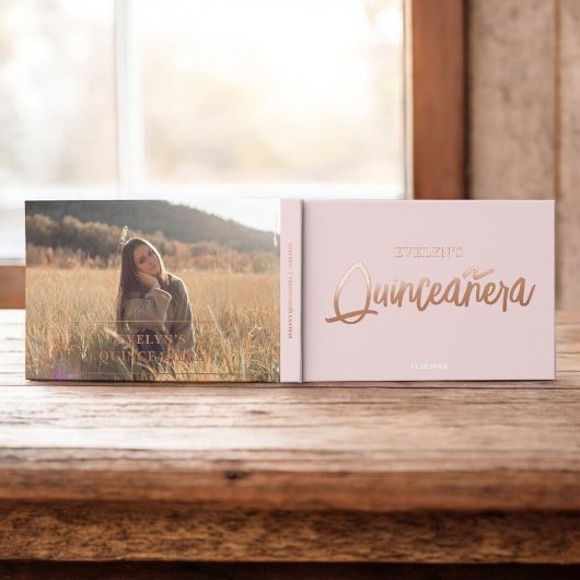 Fotoborstel Script Roze Verjaardag Quinceanera Gastenboek