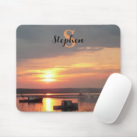 Fotobots in de haven op het Sunset Monogram Muismat (Met muis)