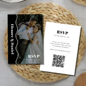 Fotobruiloft | Black and White Side Wave QR-code RSVP Kaartje