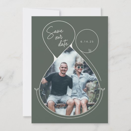 Fotobruiloft hedendaagse lijn Kunst bos groen Save The Date (Voorkant)