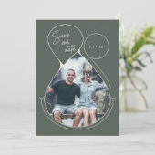 Fotobruiloft hedendaagse lijn Kunst bos groen Save The Date (Staand voorkant)