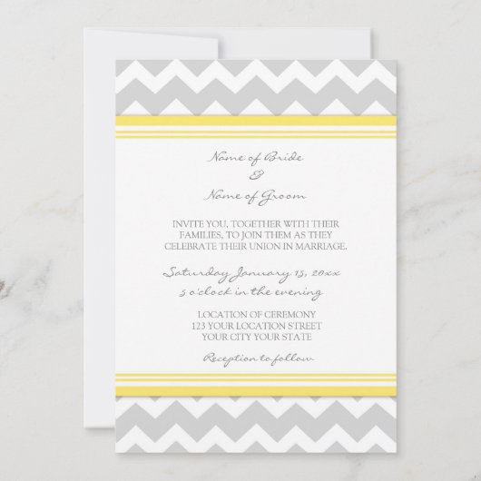 Fotobruiloft Invitaties Geel Geel Chevron Kaart (Achterkant)