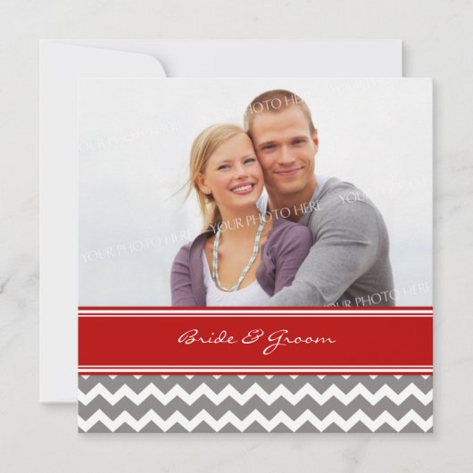 Fotobruiloft Invitaties Red Gray Chevron Kaart (Voorkant)
