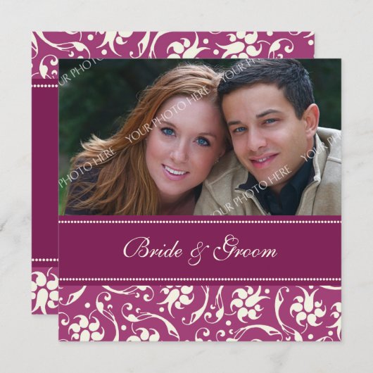 Fotobruiloft Invitting Pink Cream Pattern Kaart (Voorkant / Achterkant)