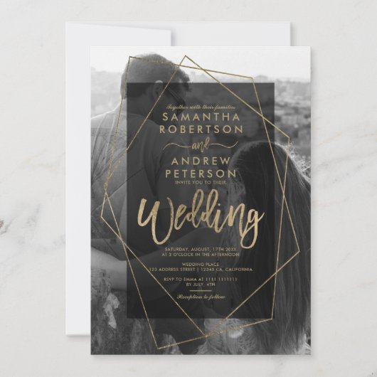 Fotobruiloft met geometrisch goud kaart (Voorkant)