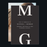 Fotobruiloft met moderne initialen voor grafische  save the date<br><div class="desc">Moderne initialen gewaagde grafische typografie foto bruiloft met datumkaart. Met moderne,  elegante typografie en gestript backer design. De kleuren kunnen worden aangepast.</div>