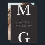 Fotobruiloft met moderne initialen voor grafische  save the date<br><div class="desc">Moderne initialen gewaagde grafische typografie foto bruiloft met datumkaart. Met moderne,  elegante typografie en gestript backer design. De kleuren kunnen worden aangepast.</div>