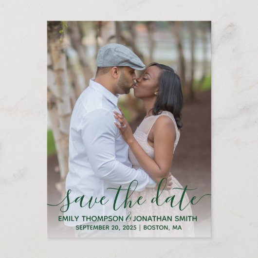 Fotobruiloft Save The Date Briefkaart in het groen (Voorkant)