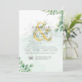 Fotobruiloft Uitnodiging Botanical Greenery Gold (Staand voorkant)