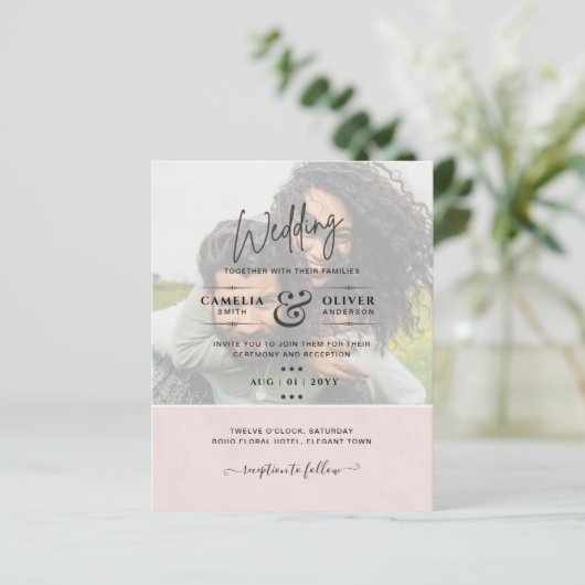 FOTOBRUILOFT UITNODIGING Budget Overlay Tekst Leah (Staand voorkant)