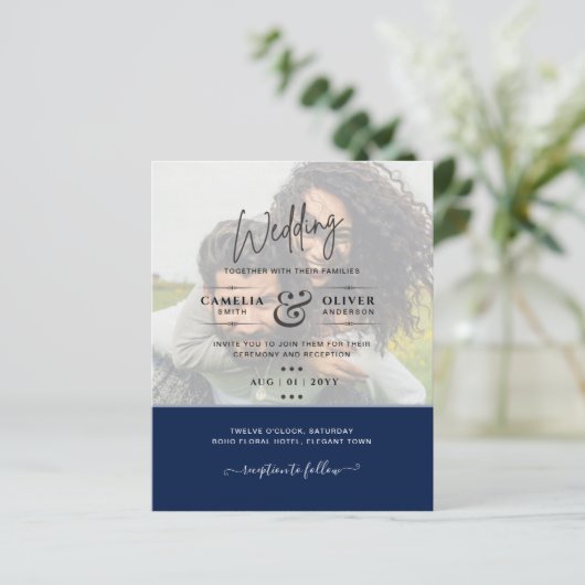 FOTOBRUILOFT UITNODIGING Budget Overlay Tekst Leah (Staand voorkant)