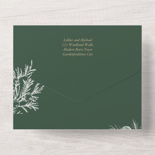 FOTOBRUILOFT UITNODIGING Juniper Green Modern Budg (Achterkant)