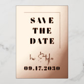 Fotobruiloft van de moderne roos met gouden folie, folie uitnodiging (Voorkant)