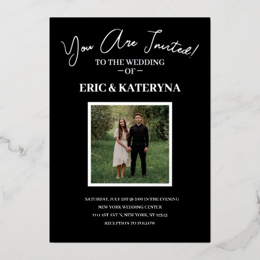 Fotobruiloft | Zilveroliesoorten Folie Uitnodiging (Voorkant)