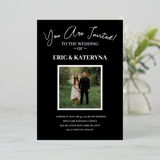 Fotobruiloft | Zilveroliesoorten Folie Uitnodiging (Staand Voorkant)