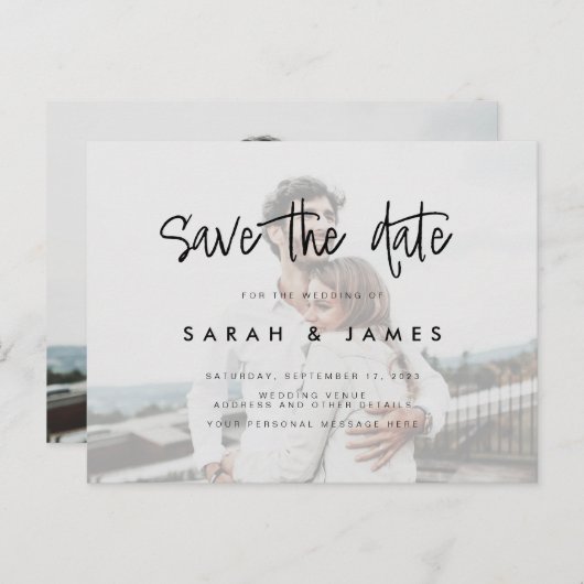 Fotobudget bruiloft Opslaan Datum Aankondigingskaart (Voorkant / Achterkant)