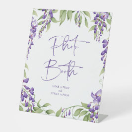 Fotocabine Paarse bloemenscript bruiloft Reclamebord Met Voetstuk