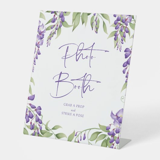 Fotocabine Paarse bloemenscript bruiloft Reclamebord Met Voetstuk (Voorkant)