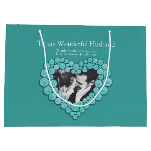 Fotocadeau voor 11e Turquoise bruiloft trouwdag Groot Cadeauzakje (Achterkant)