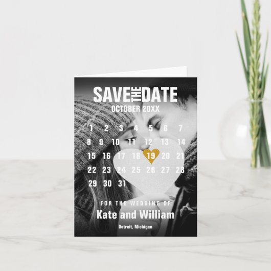 Fotocalender Moderne Gouden Hart Save the Date Aankondiging (Voorkant)