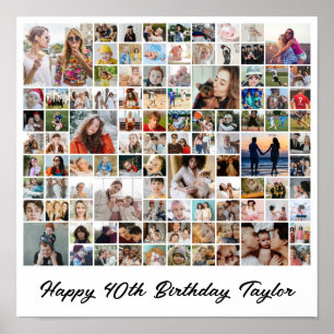 Fotocollage 100 foto-raster Aangepast vierkant wit Poster