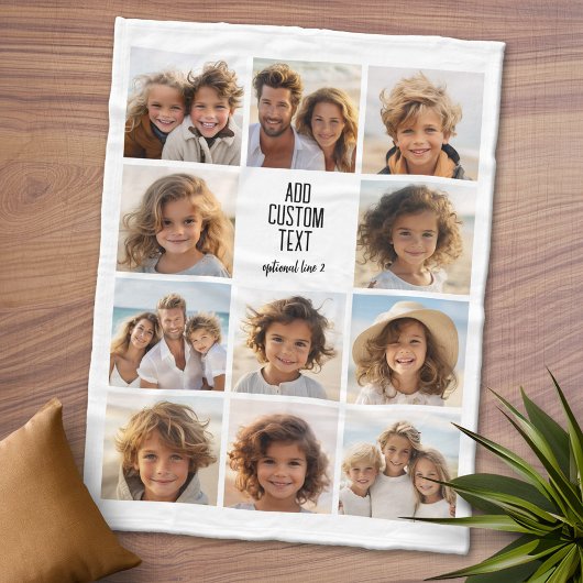 Fotocollage - 11 foto's met een tekstblok 2 lijnen fleece deken