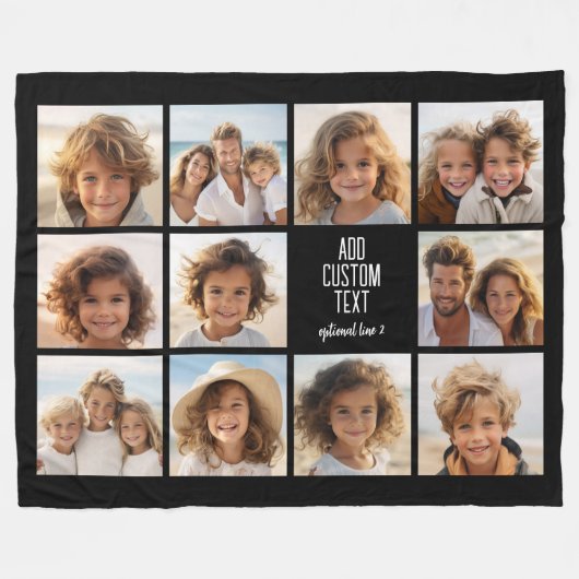 Fotocollage - 11 foto's met een tekstblok 2 lijnen fleece deken (Voorkant (Horizontaal))